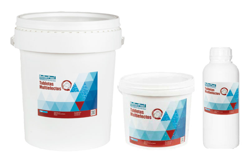 productos multiefectos desinfección piscinas en varios tipos de envases y formatos